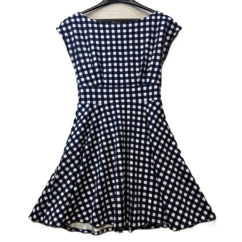 Kate Spade Gingham Fit & Flare Dress  Navy Check Sleeveless Dress  Size Small